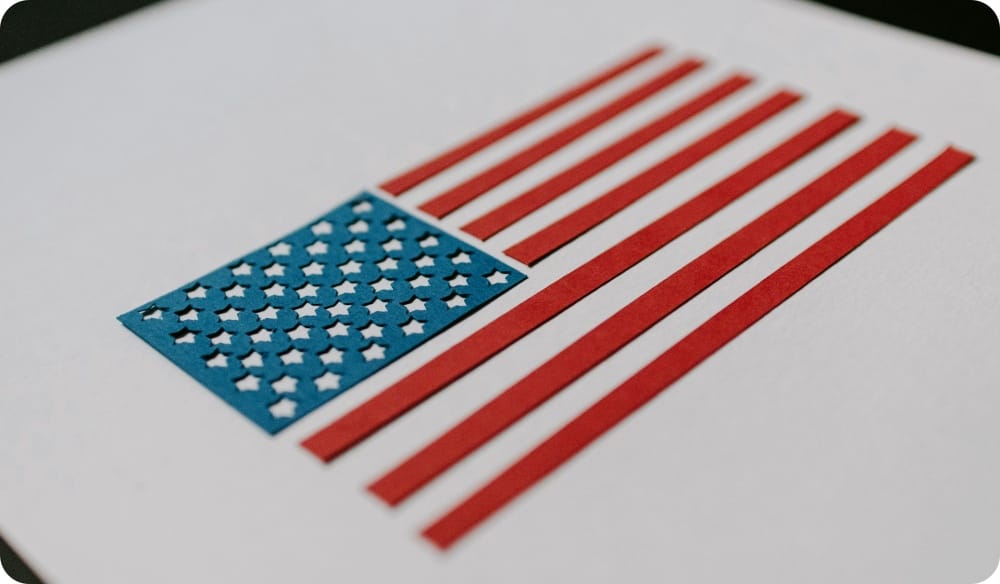 American flag representing 50 states on a piece of paper