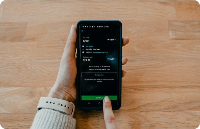 sending money with a money transfer app in a cellphone